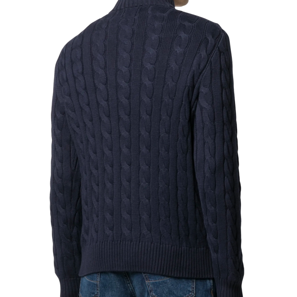 Cable Knit Quarter-Zip Polo Sweater