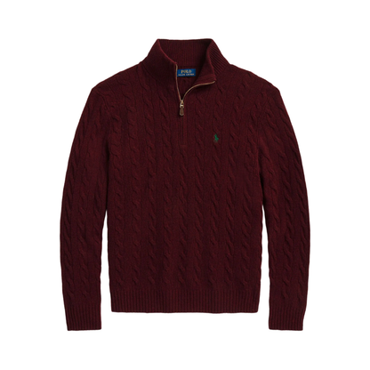 Cable Knit Quarter-Zip Polo Sweater