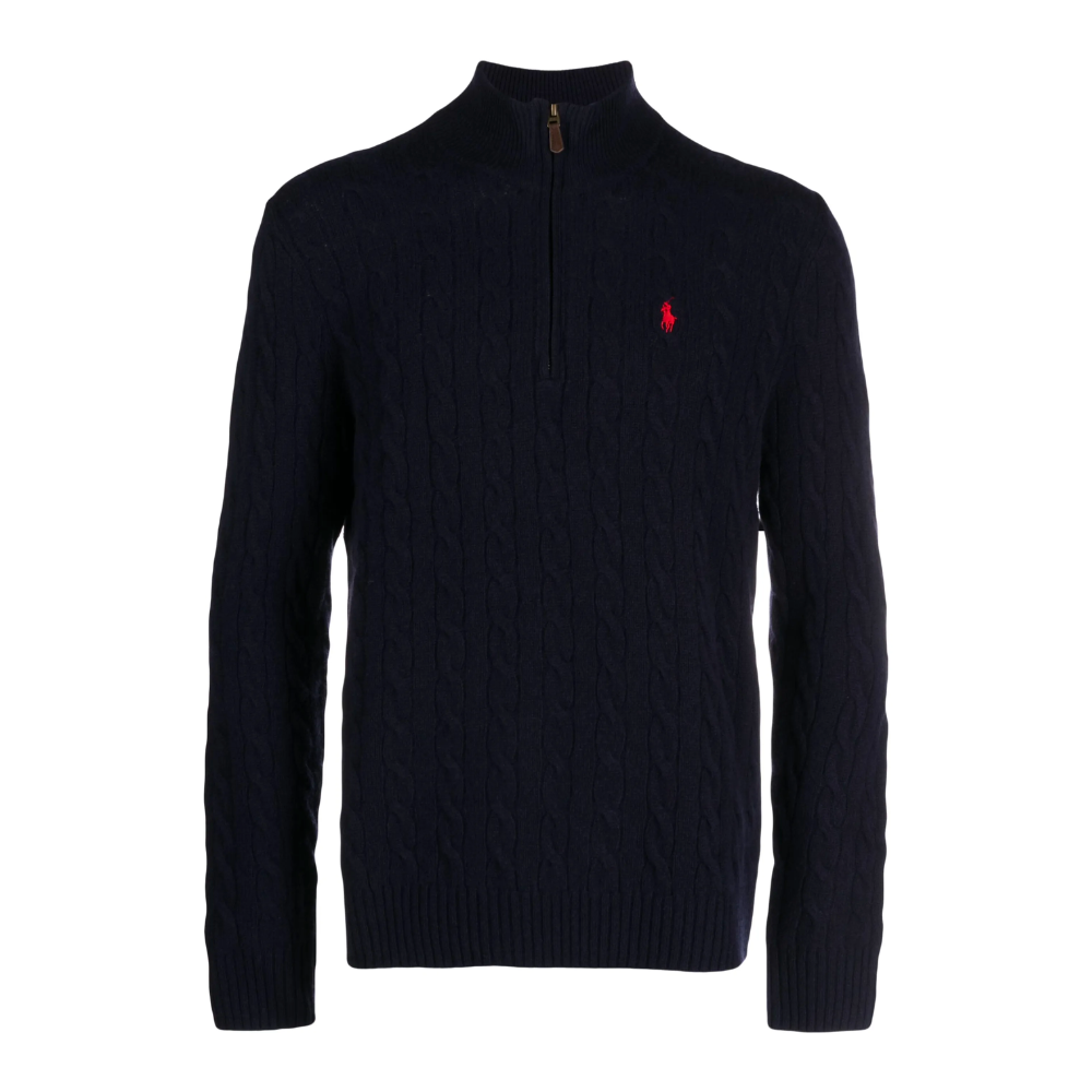 Cable Knit Quarter-Zip Polo Sweater