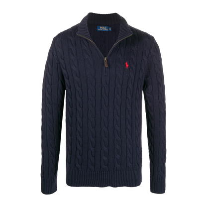 Cable Knit Quarter-Zip Polo Sweater