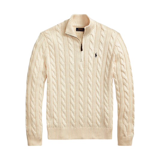 Cable Knit Quarter-Zip Polo Sweater