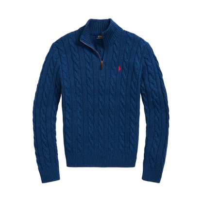 Cable Knit Quarter-Zip Polo Sweater